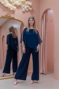 FLATTER ME PANT SET – SILVER & NAVY